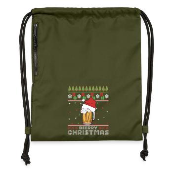 Frohe Weihnachtsbier, hässlicher Pullover – Geschenk - Turnbeutel aus Recycling-Material - military Green - Vorne