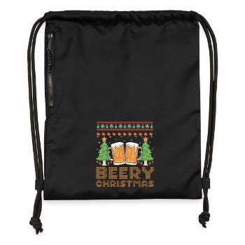 Beery Weihnachtspullover Hässliches Weihnachtsbier Frohe Weihnachten - Turnbeutel aus Recycling-Material - Schwarz - Vorne