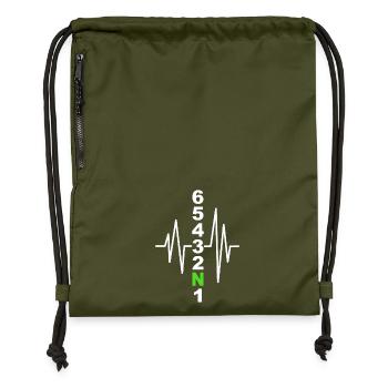 Motif de changement de vitesse de moto avec battement de cœur – Biker - Sac à cordon en polyester recyclé - military green - Devant