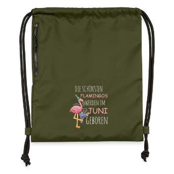 Anniversaire de juin : Flamant rose disant drôle - Sac à cordon en polyester recyclé - military green - Devant