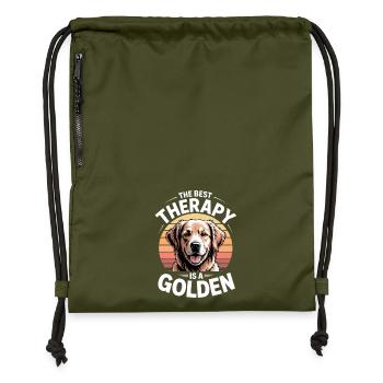 Golden Therapy Dog Motif - Gymsac made from recycled material - military green - Front