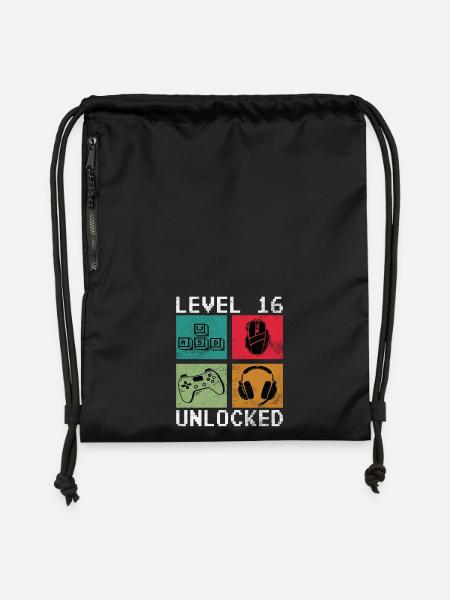 Level 16 Freigeschaltet Retro-Gaming - Turnbeutel aus Recycling-Material - Schwarz