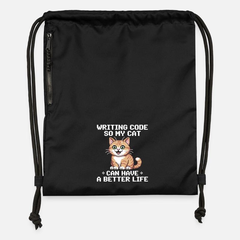 Programmation de Chat Codage Drôle et Chat Allemand - Sac à cordon en polyester recyclé - noir