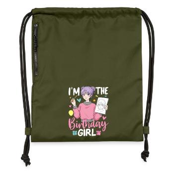 I'm The Birthday Girl - Gymsac made from recycled material - military green - Front