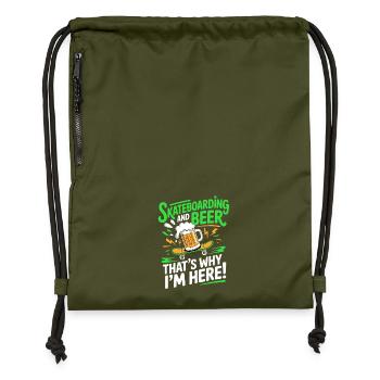 Funny Skateboard Beer – Cool Skater Drinking - Gymsac made from recycled material - military green - Front