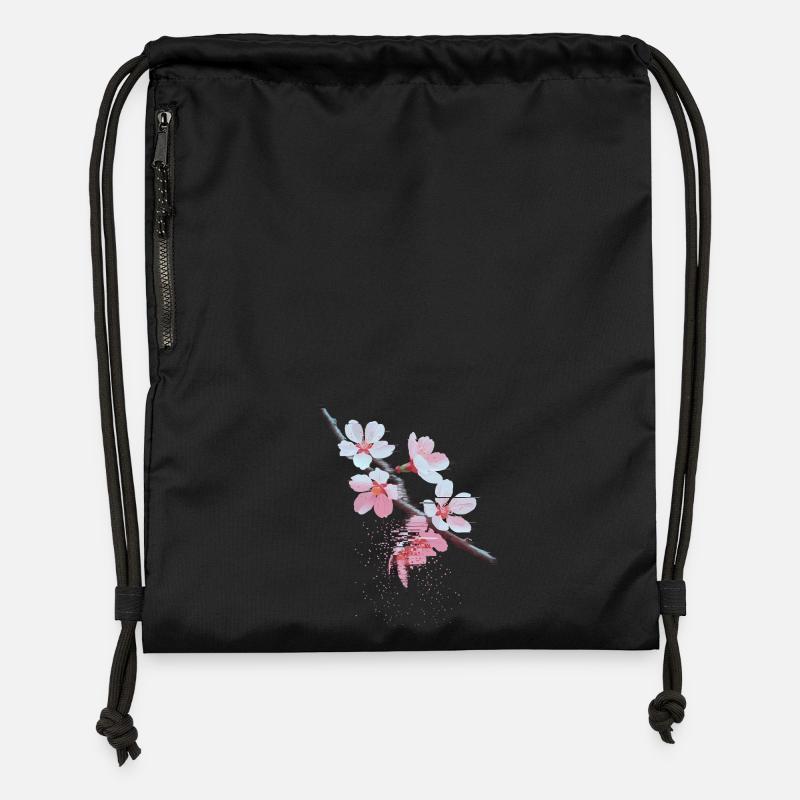 Cherry Blossoms Glitch Art Branch - Gymsac made from recycled material - black