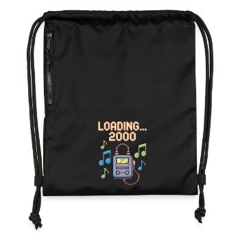 Retro Pixel Design – Loading 2000 - Turnbeutel aus Recycling-Material - Schwarz - Vorne