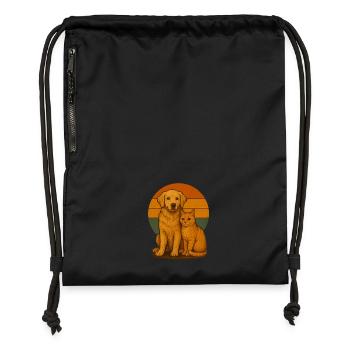 Golden Retriever und Katze - Turnbeutel aus Recycling-Material - Schwarz - Vorne