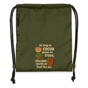 Le chocolat compte comme un fruit – drôle de dicton du cacao - Sac à cordon en polyester recyclé - military green - Devant