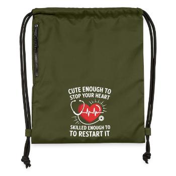 Heart restart motif with stethoscope - Gymsac made from recycled material - military green - Front