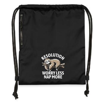 Inquiète-toi moins, fais plus de siestes | bonnes intentions - Sac à cordon en polyester recyclé - military green - Devant