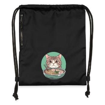 Cat with Ramen: Noodle Purring - Gymsac made from recycled material - black - Front
