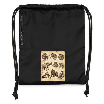 Croquis d’animaux anciens sur parchemin - Sac à cordon en polyester recyclé - noir - Devant