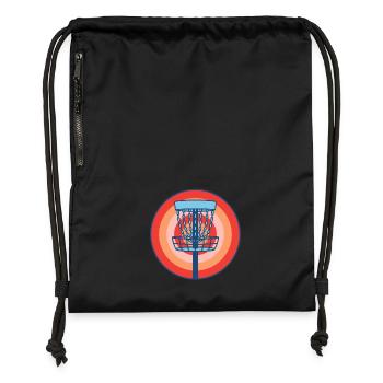 Disc Golf Basket Retro fliegende Discgolf-Szene - Turnbeutel aus Recycling-Material - Schwarz - Vorne