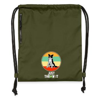 Retro Border Collie Just Throw It Dog Lover Art - Gymsac made from recycled material - military green - Front