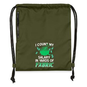 Salary in Yards of Fabric Funny Sewing Humor - Gymsac made from recycled material - military green - Front
