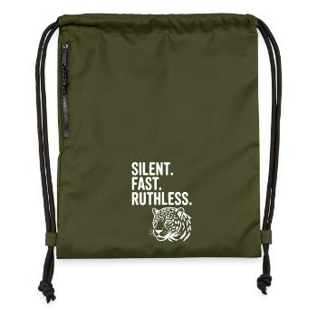 Silent. Fast. Ruthless. - Gymsac made from recycled material - military green - Front