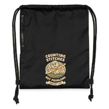 Compter les mailles, pas les problèmes, la vie au crochet drôle - Sac à cordon en polyester recyclé - noir - Devant