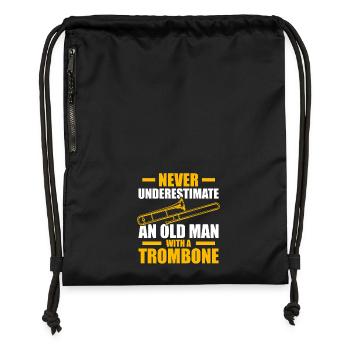Vieil homme avec un tromboniste tromboniste - Sac à cordon en polyester recyclé - noir - Devant