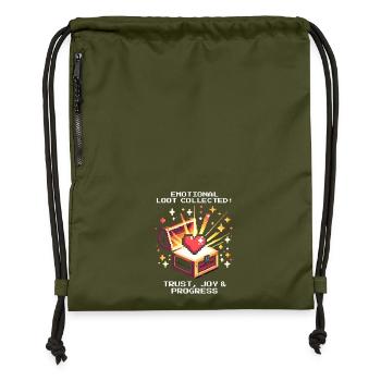 Butin émotionnel | Progrès en travail social - Sac à cordon en polyester recyclé - military green - Devant