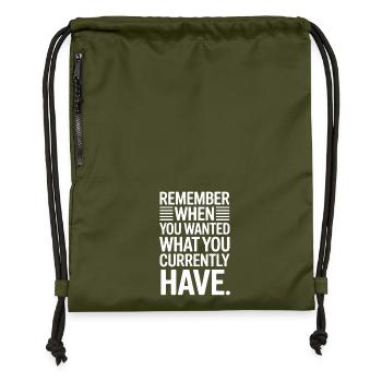 Souvenez-vous quand vous vouliez de la gratitude Pleine conscience - Sac à cordon en polyester recyclé - military green - Devant