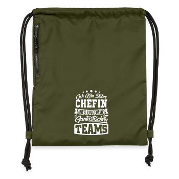 Patron fier Patron Madame Chef de département Chef d’équipe - Sac à cordon en polyester recyclé - military green - Devant
