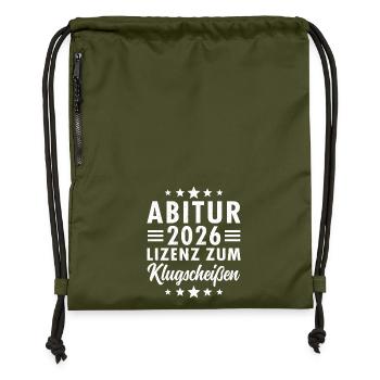 Abi 2026 - Lizenz Zum Klugscheißen - Turnbeutel aus Recycling-Material - military Green - Vorne