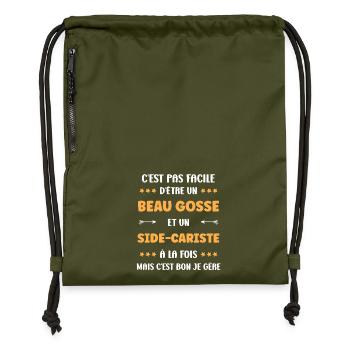Beau gosse et side-cariste je gère - Sac à cordon en polyester recyclé - military green - Devant