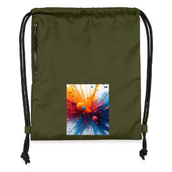 Abstract Color Explosion - Gymsac made from recycled material - military green - Front
