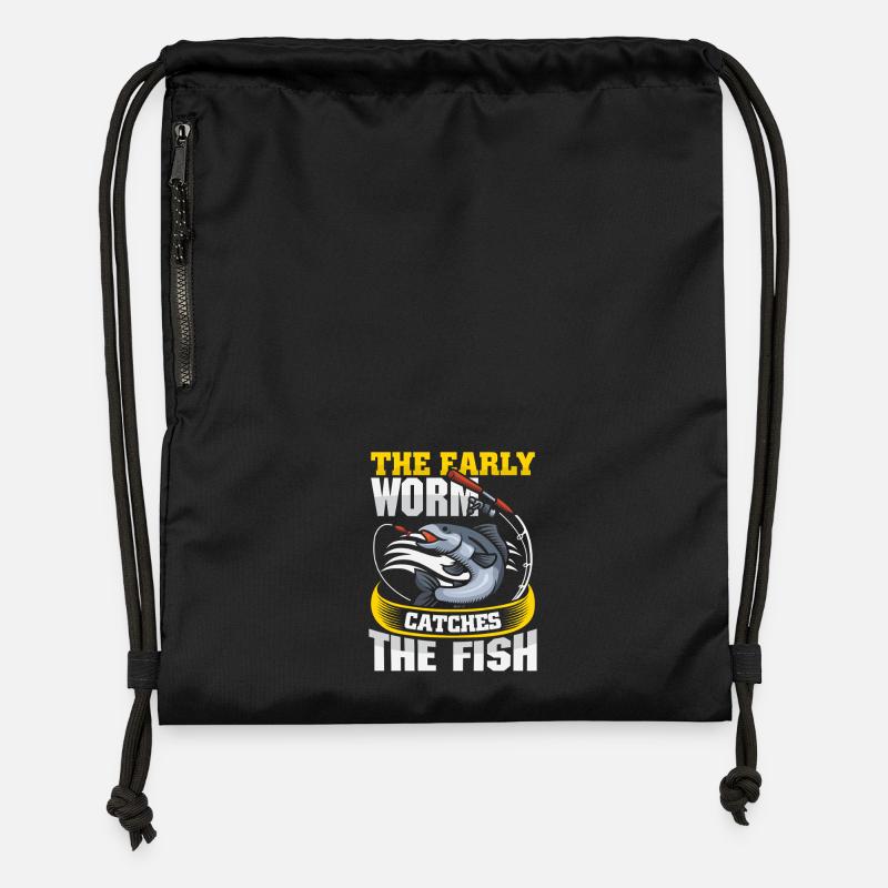 Pêcheur, pêcheur, dits, Petri Heil - Sac à cordon en polyester recyclé - noir