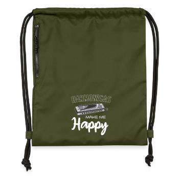 Harmonicas Make Me Happy - Gymsac made from recycled material - military green - Front