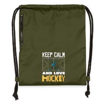 Ruhe bewahren: Hockeyliebe - Turnbeutel aus Recycling-Material - military Green - Vorne