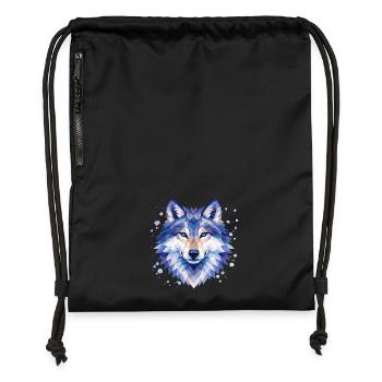 Geometrisches Wolf Design | Wildtier Kunst Print - Turnbeutel aus Recycling-Material - Schwarz - Vorne