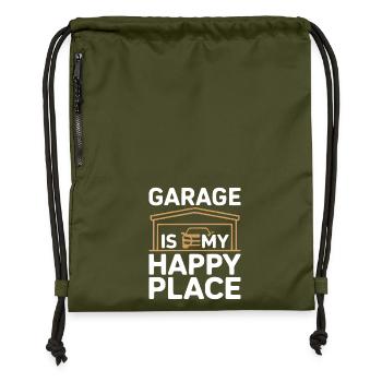 Garage Is My Happy Place Statement - Gymsac made from recycled material - military green - Front