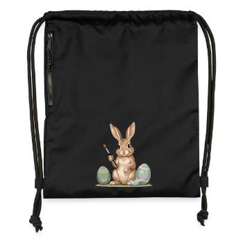 Lapin de Pâques avec une brosse - Sac à cordon en polyester recyclé - noir - Devant