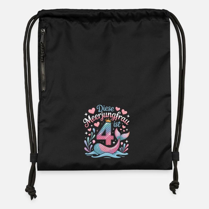 Cette sirène a 4 ans de filles - Sac à cordon en polyester recyclé - noir