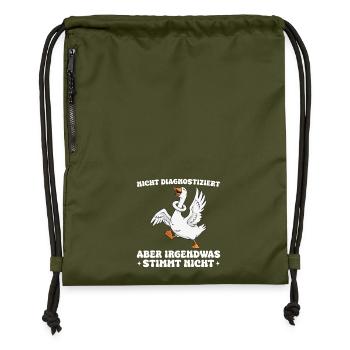 Lustige Gans Spruch Irgendwas stimmt nicht - Turnbeutel aus Recycling-Material - military Green - Vorne