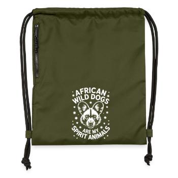 Cadeau amusant des expressions du chien sauvage africain - Sac à cordon en polyester recyclé - military green - Devant