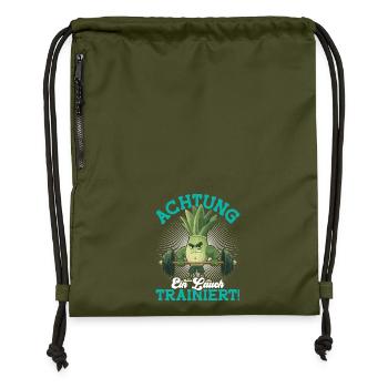Kraftsport ACHTUNG EIN LAUCH TRAINIERT Lustig - Turnbeutel aus Recycling-Material - military Green - Vorne