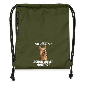 Lama drôle : Et maintenant ? Lundi encore ? - Sac à cordon en polyester recyclé - military green - Devant