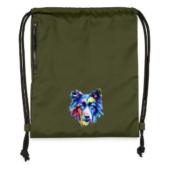 Belgische Schäferhund-Abstrakte farbenfrohe Hundekunst - Turnbeutel aus Recycling-Material - military Green - Vorne