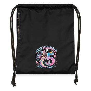 Mermaid 5th Birthday 5 Years - Gymsac made from recycled material - black - Front