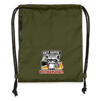 First coffee, then world domination - Gymsac made from recycled material - military green - Front