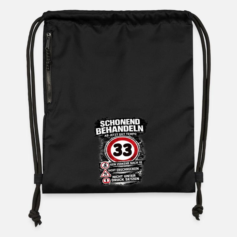 Schonend behandeln Verkehrsschild 33 Geburtstag - Turnbeutel aus Recycling-Material - Schwarz