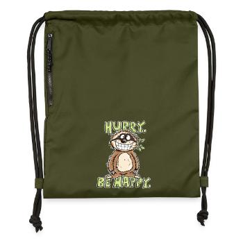 Hurry Be Happy Sloth - Gymsac made from recycled material - military green - Front