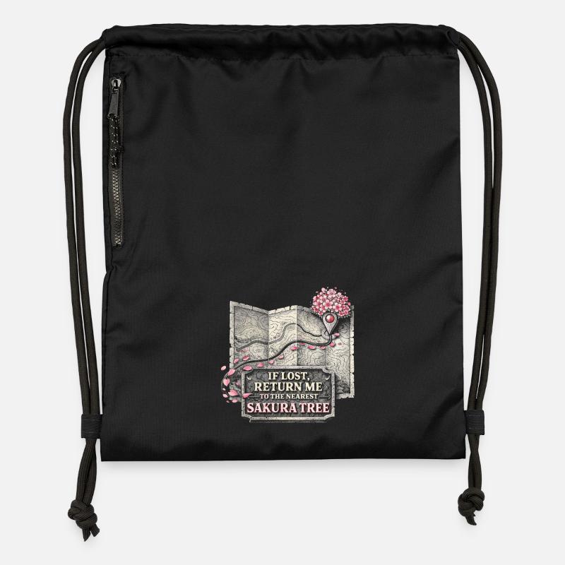 Fleurs de cerisier Sakura Fleurs de cerisier - Sac à cordon en polyester recyclé - noir