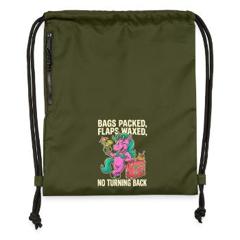 Unicornen-Urlaub: Koffer-Abenteuer - Turnbeutel aus Recycling-Material - military Green - Vorne