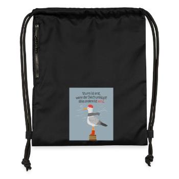 Norddeutscher Humor Deich Sturm Wind Spruch - Turnbeutel aus Recycling-Material - Schwarz - Vorne