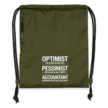 Optimist, Pessimist, Buchhalter, Glaskosten lustig, lustig - Turnbeutel aus Recycling-Material - military Green - Vorne