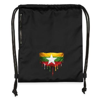 Myanmar Flag Drop Art - Gymsac made from recycled material - black - Front